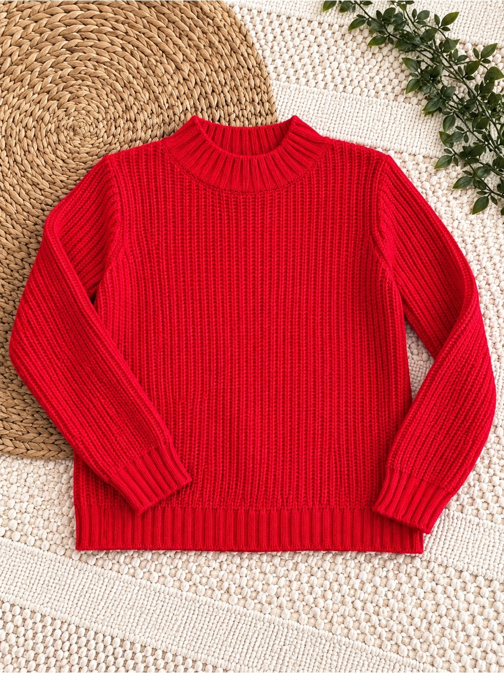 Bright Red Ribbed Turtleneck Sweater - Women's